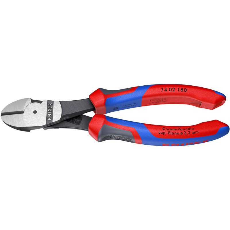 KNIPEX High-Leverage Diagonal Cutters, w/ Spring, Comfort-Grip, 7-1/4" (74 02 180)
