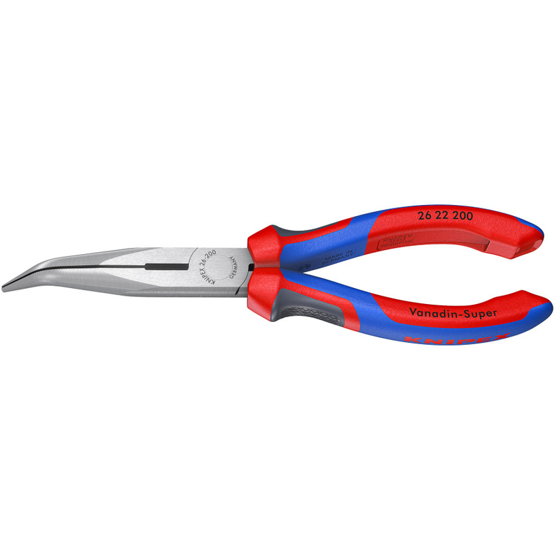 KNIPEX Long Nose Pliers, Snipe Nose w/ Side Cutter, 40° Angled, Comfort-Grip, 8" (26 22 200)