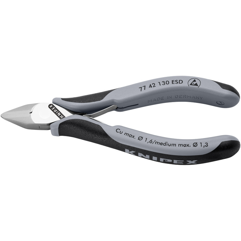 KNIPEX Precision Electronics Tapered Cutters, Flush, ESD, 5-1/4" (77 42 130 ESD)