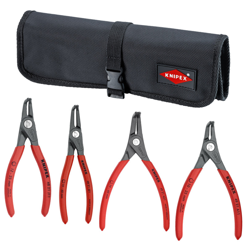 KNIPEX Precision Circlip Pliers Set in Tool Roll, 90° Angled, 4 pcs (9K 00 80 20 US)