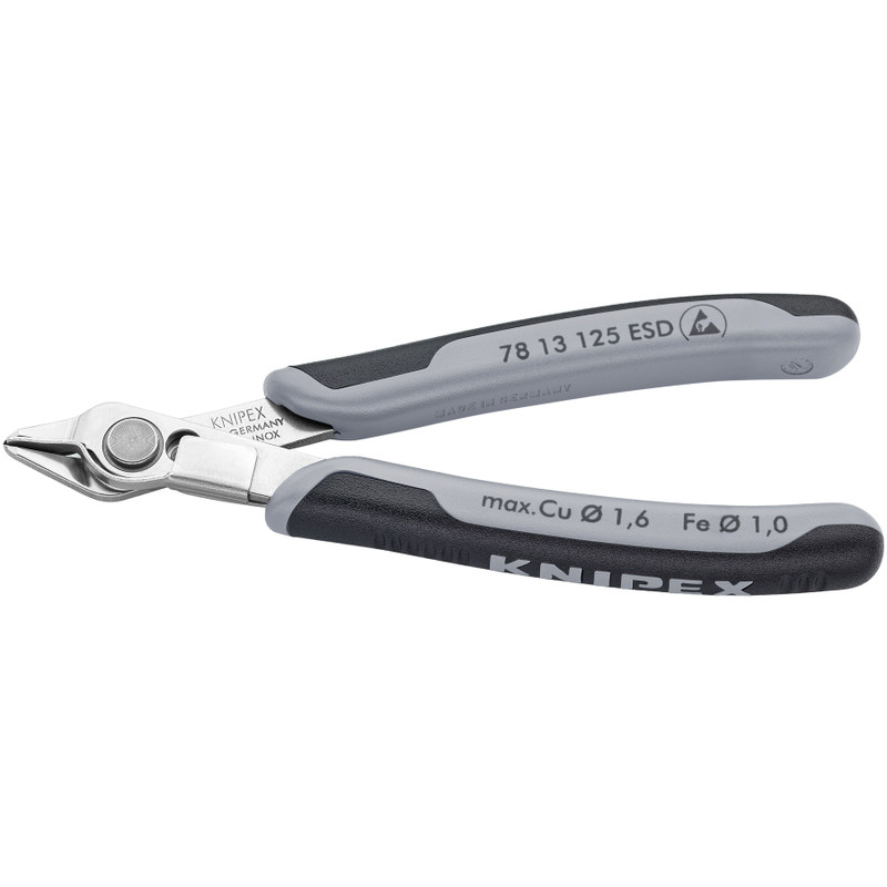 KNIPEX Electronics Super Knips®, Stainless Steel, w/ Lead Catcher, ESD, 5" (78 13 125 ESD)