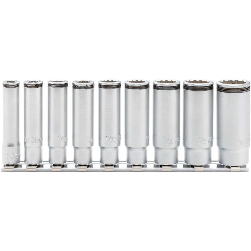 Ko-ken 1/4" Socket Set, 12-Point Deep SAE, Nut Grip, 7/32-9/16", 9 pcs (RS2355A/9)