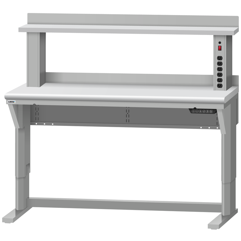 LISTA Align® Workbench, Electric, w/ Instrument Riser Shelf, 60" W x 30" D x 28.75-43.75" H (ALE/R5002-6030)