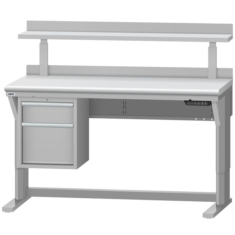 LISTA Align® Workbench, Electric, w/ Hanging Cabinet & Adjustable Riser Shelf, 60" W x 30" D x 28.75-43.75" H (ALE/R5201-6030)