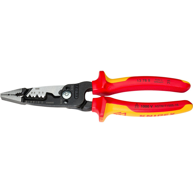 KNIPEX Forged Wire Strippers, VDE Insulated, 8" (13 78 8 SBA)