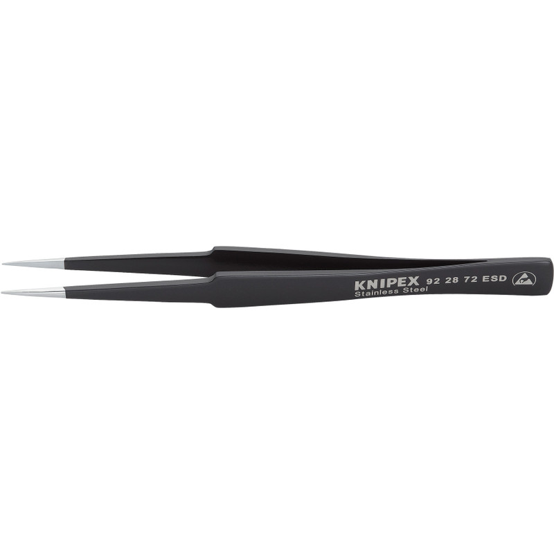 KNIPEX Precision Tweezers, Stainless Steel, ESD, Pointed Tip, 5-1/4" (92 28 72 ESD)