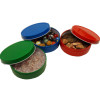ASSORTED ROUND TINS RED, GREEN OR BLUE 3" PKG(6)