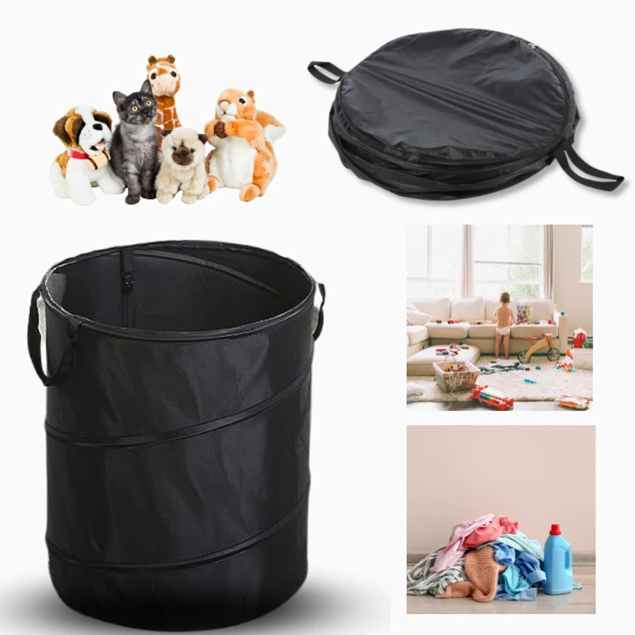 Collapsible Silicone Foldable And Pop Up Basket For Shopping And Laundry  With Carrier Handles