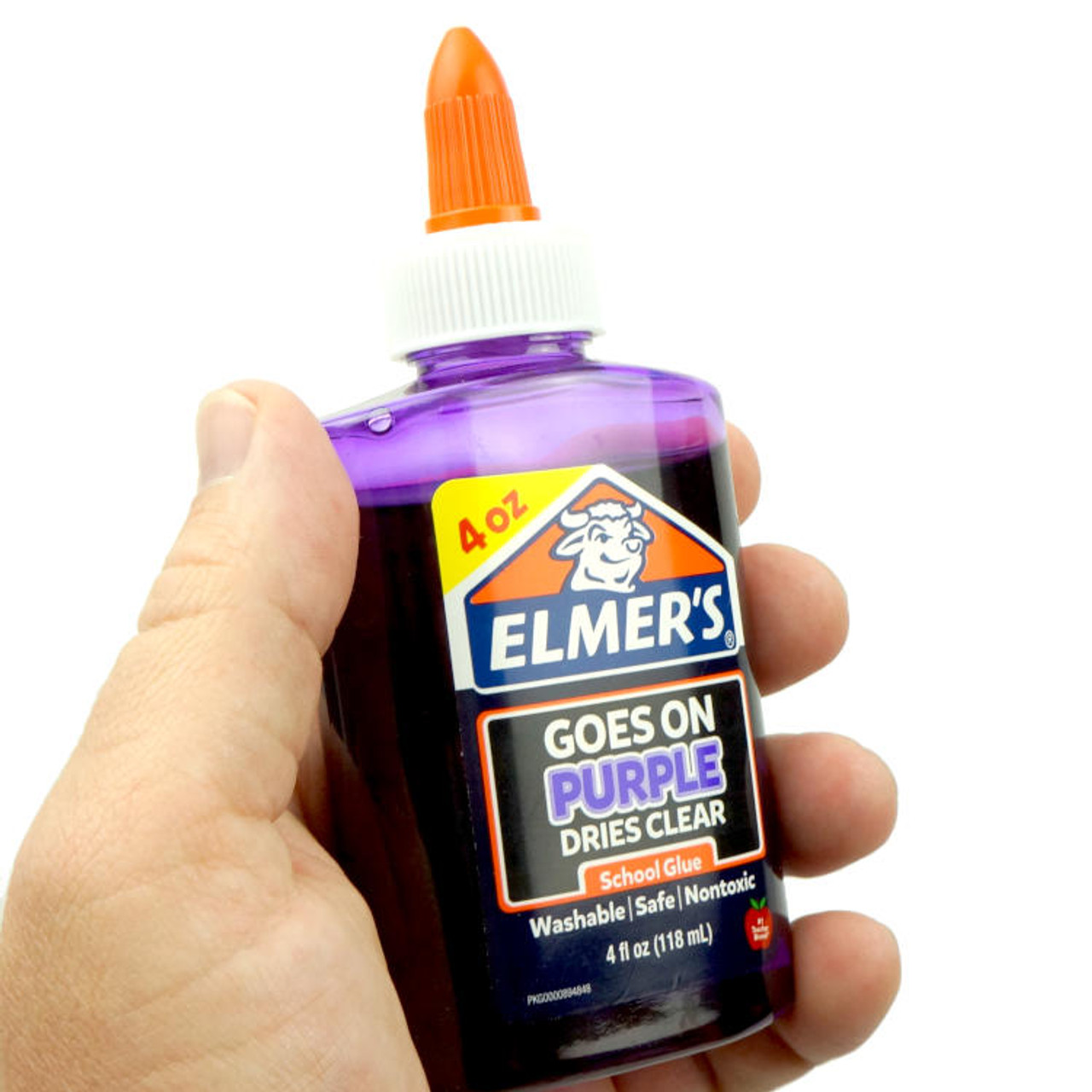 New bottle Elmer's glue goes on purple, dries clear - business