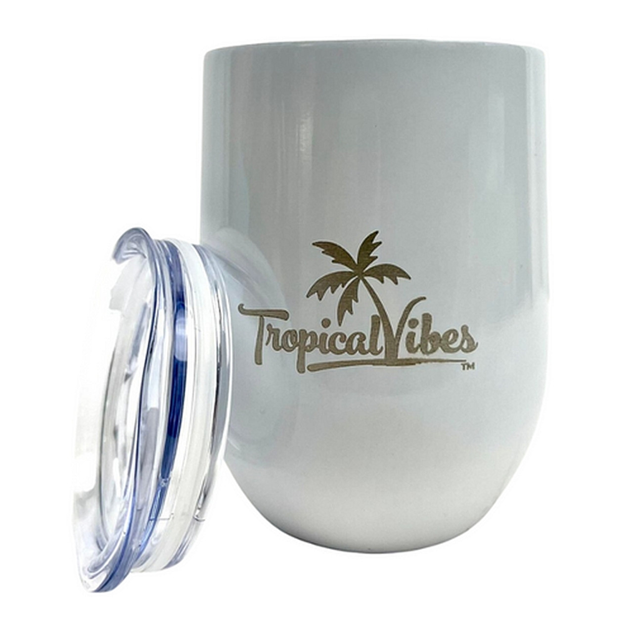 Tropical Vibes 12 oz Insulated Wine Tumbler with Lid, Double Wall