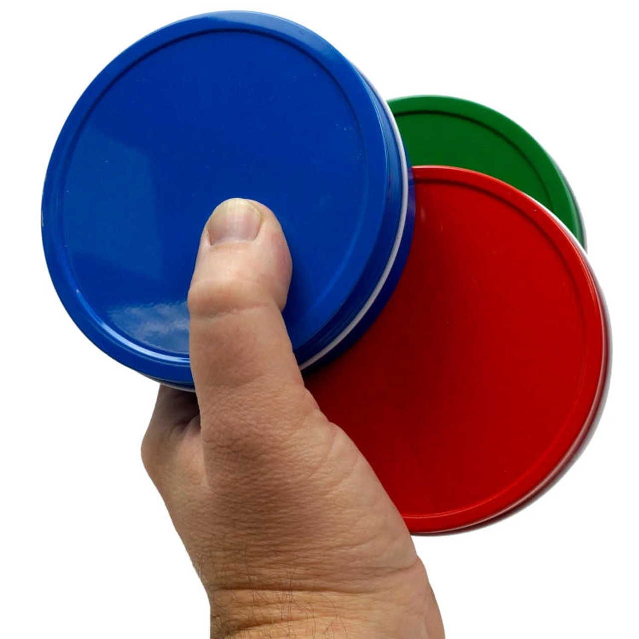 ASSORTED ROUND TINS RED, GREEN OR BLUE 3 PKG(6)