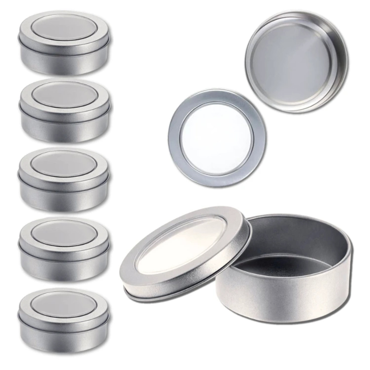 MAGNETIC BASE METAL TIN WITH SEE THRU LID PKG 6