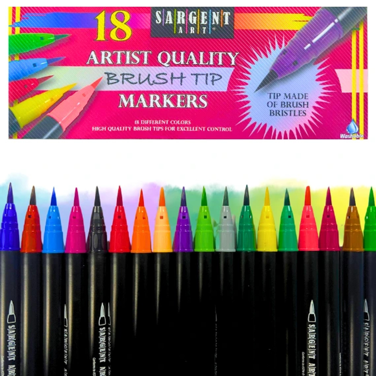 PACKAGE 18 ASSORTED COLORS BRUSH TIP MARKERS