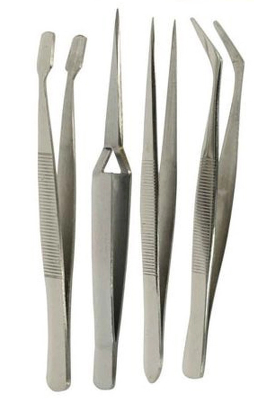 4-Piece Stainless Steel Tweezer Set with Pointed, Self Closing, Stamp,  Curved (4pcs) (Pouch)