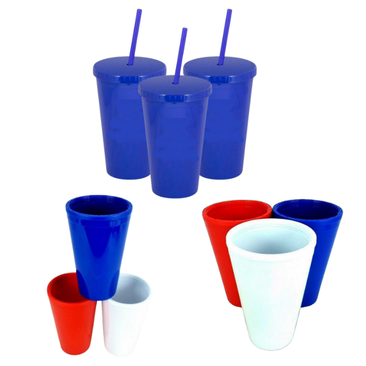 16 Oz Double Wall Reusable Plastic Clear Tumblers with Straw for