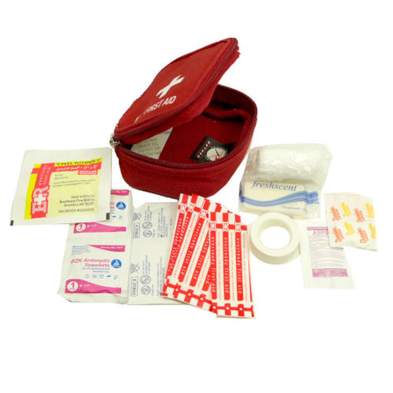 RED CANVAS POUCH FIRST AID KIT
