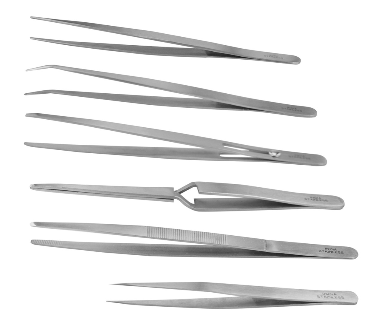 Set of 6 Black Stainless Steel Tweezers for Sewing and Crafts