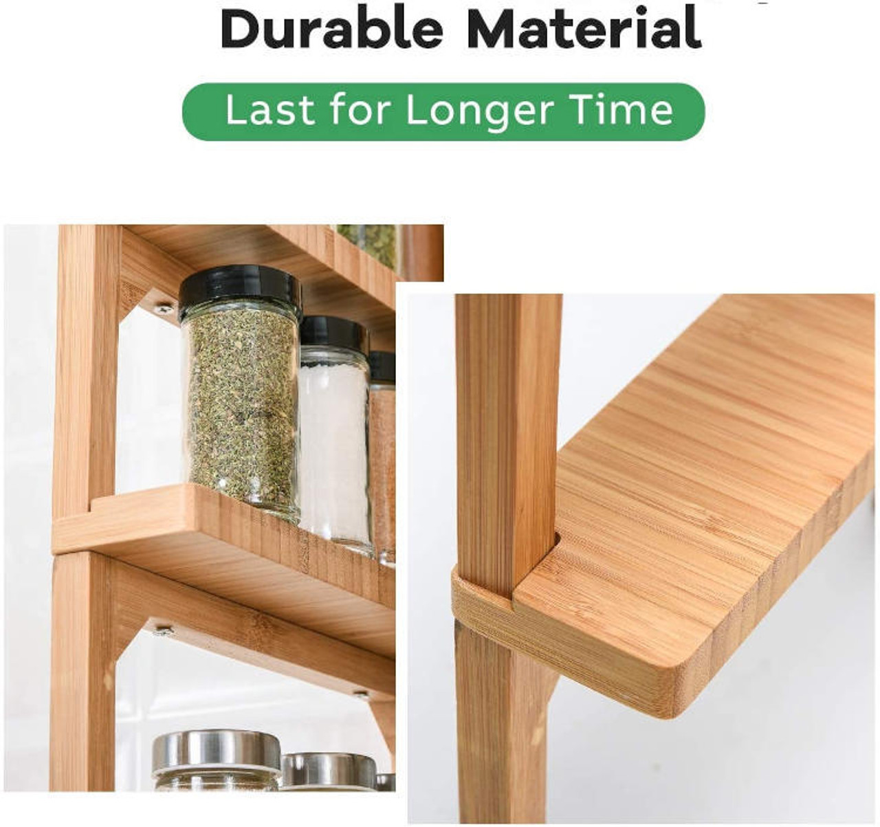 Bamboo Wood 2 Tier Expandable Spice Jar Rack Kitchen Cabinet Pantry Shelf  Organizer 
