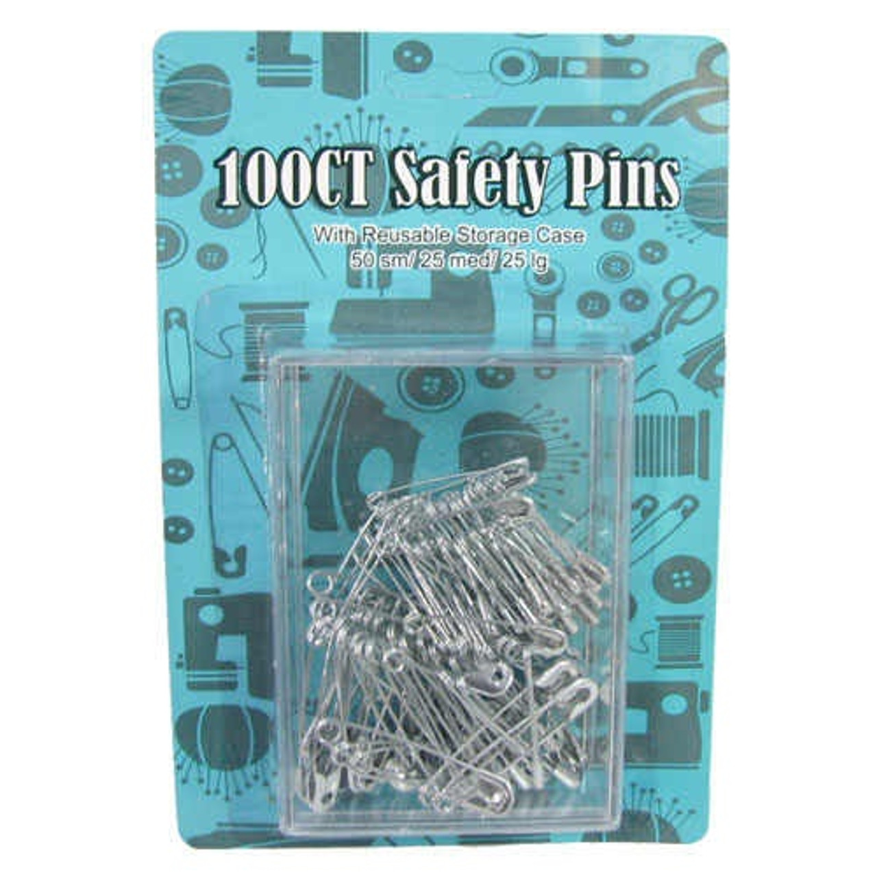 100 ASSORTED SAFETY PINS 3-DIFFERNT SIZES