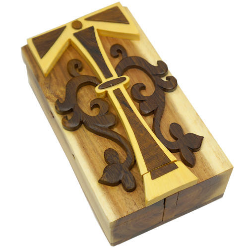 HAND CARVED WOODEN LETTER T BOX