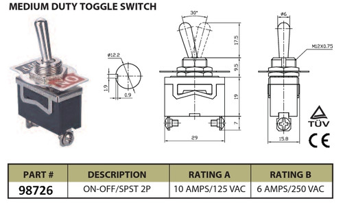 SWITCH, DPST TOGGLE  125VAC 4A, 250VAC 2A     (PB)