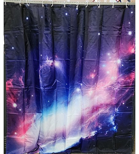 SCIENCE NEBULA SHOWER CURTAIN W/RONGS