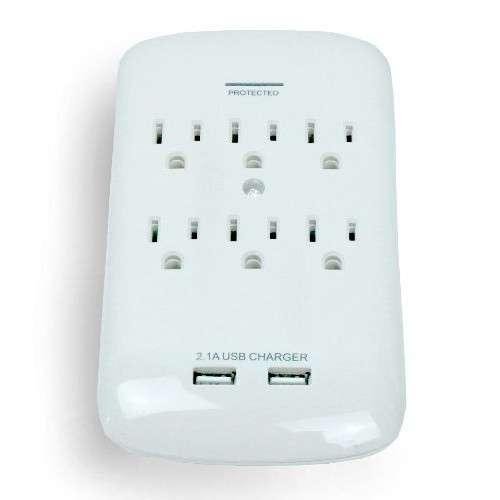 6-WAY OUTLET 2 USB WALL TAP