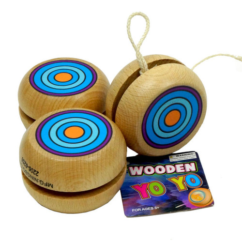 WOODEN YO-YO 2" ASST COLORS NET BAG PKG(3)