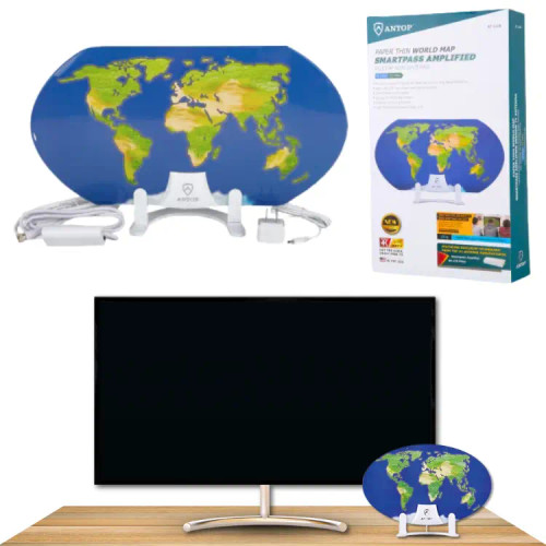 PAPER THIN INDOOR ANTENNA AMPLIFIED WITH WORLD MAP