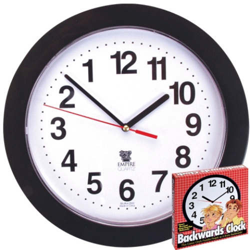 8-3/8" FACE BACKWARDS TICKING CLOCK