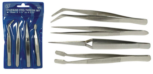 4-PIECE TWEEZER SET STAINLESS STEEL