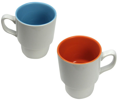 WHITE/BLUE STACKING CERAMIC MUGS PKG(6)