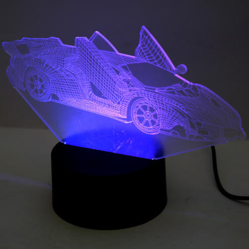 NIGHT LIGHT, RGB 3D-CAR W/ REMOTE, USB OR BATT.