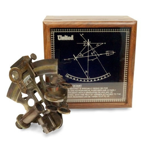 BEAUTEOUS BRASS SEXTANT WOOD CASE AND INSTRUCTIONS
