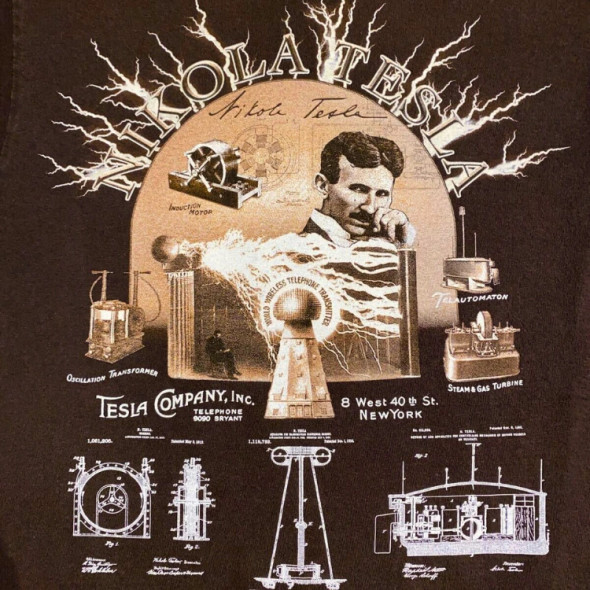 T-SHIRT, NIKOLA TESLA, SMALL, GITD SEPIA