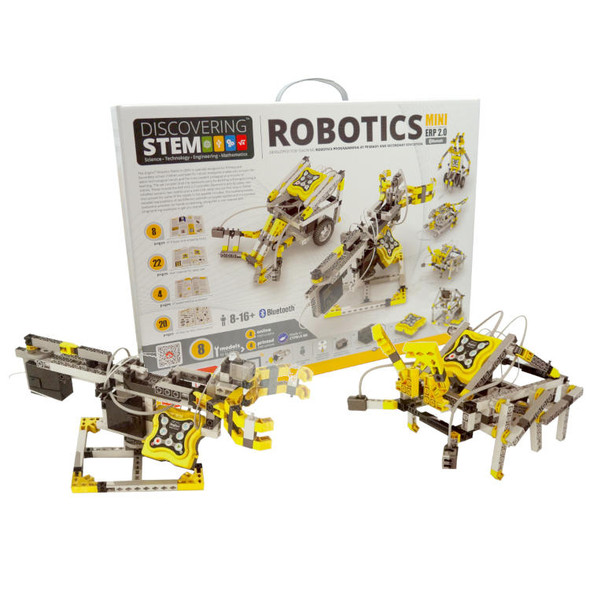 From Engino®, this 180-piece robotics teaching kit includes instructions for building (8) robots (4 included; 4 online) using their ERP (Engino® Robotics Platform) software for control