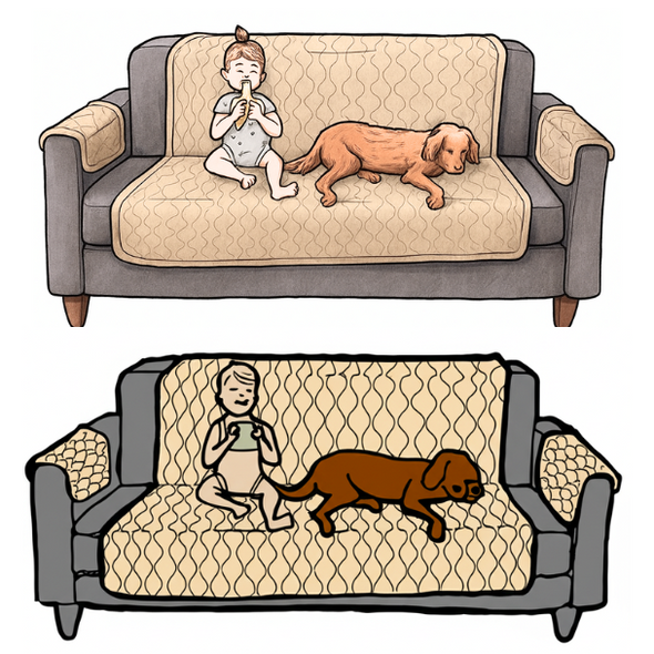 COVER, SOFA COVER,  QUILTED, BEIGE COLOR