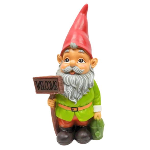 ILLUMINATED SOLAR GNOME WITH WELCOME SIGN