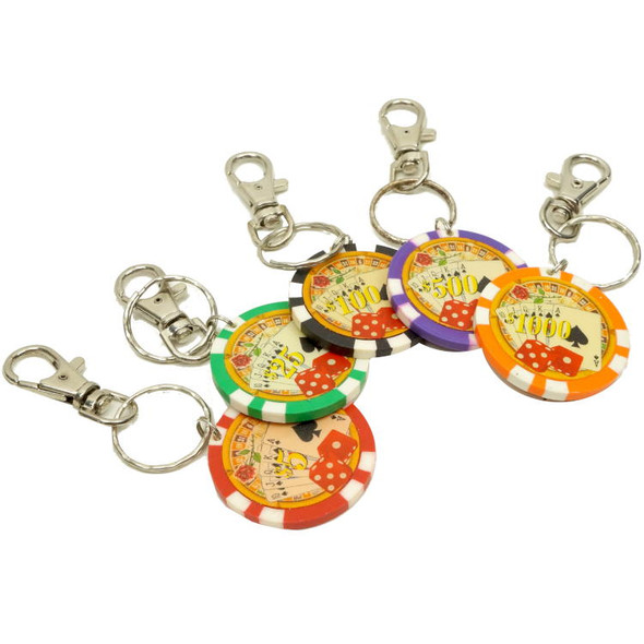 POKER CHIP IN ASSORTED COLORS ON KEYCHAIN