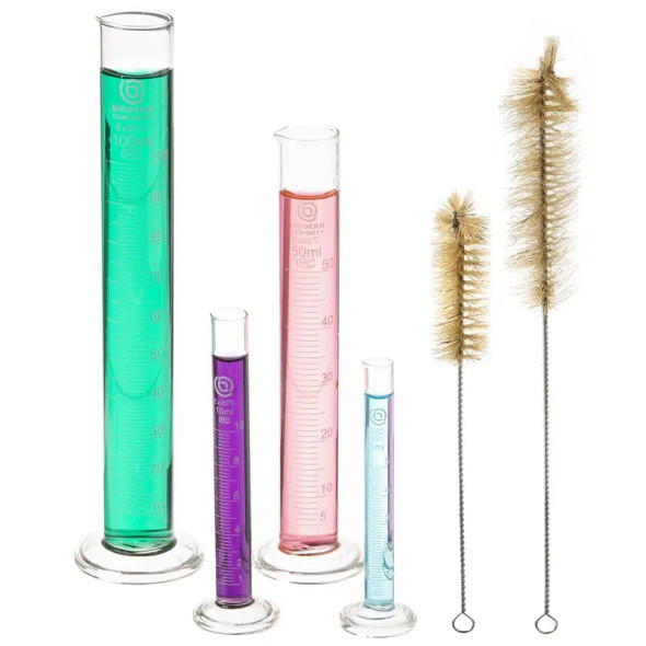 4-PIECE GLASS GRADUATED CYLINDER SET W/BRUSHES