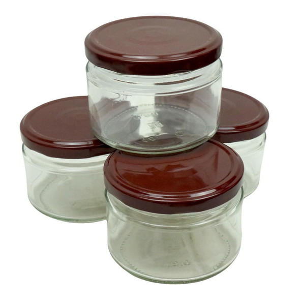 8 OZ. CLEAR GLASS ROUNDED JAR WITH LID PKG(4)