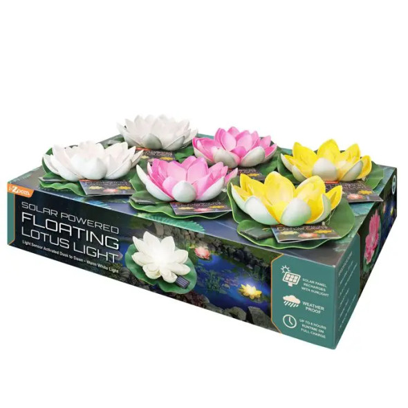 SOLAR POWERED FLOATING LOTUS LIGHTS 3 ASST COLORS