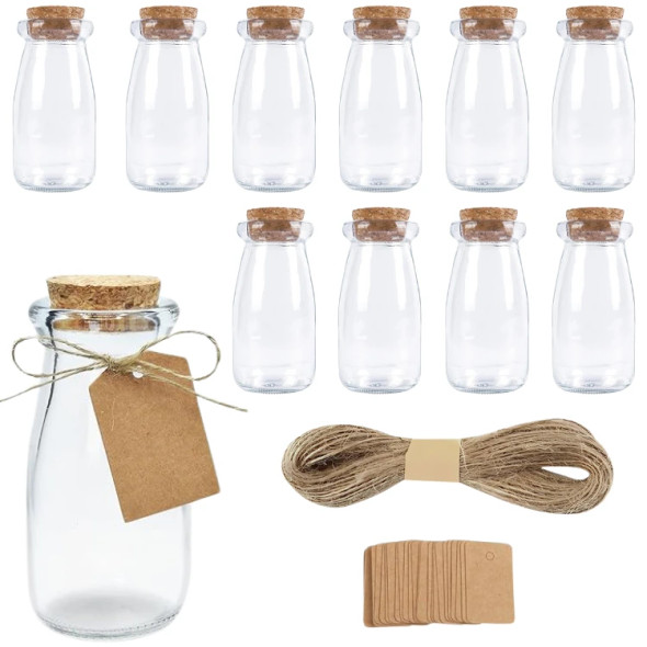 12-PACK GLASS JARS WTH CORK STOPPER AND STRING