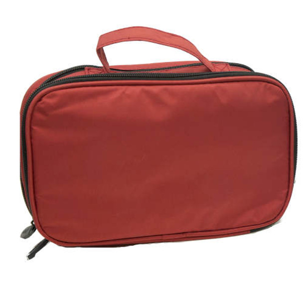 BAG, COSMETIC,RED,  9.5"X6"X3", ZIPPERED,W/ HANDLE