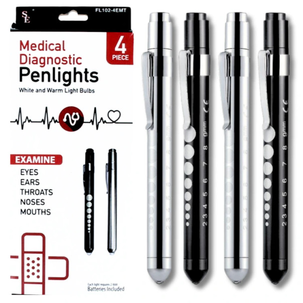 EMT PENLIGHTS WITH PUPIL GAUGE, POCKE CLIP 4-PACK