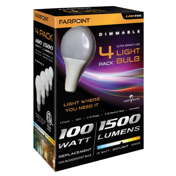 100WATT EQUIVALENT LED BULB 4-PACK 5000K DIMMABLE