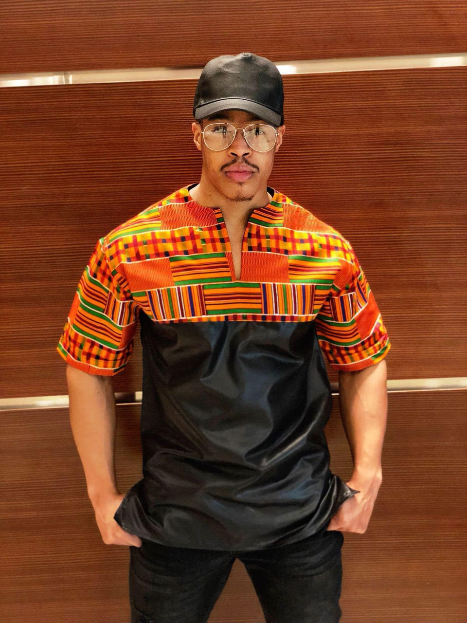 The Short Sleeve Kente Cloth Shirt Color Black Marchal S Designs