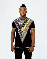  Short Sleeve T-Shirt Woodin African Print Triangle Black