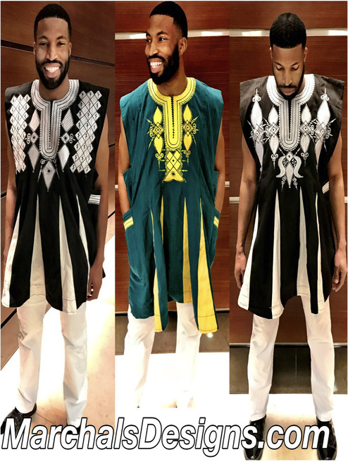 Men's Sleeveless  "FASO DAN FANI" Hand Woven Cotton Cloth Embroidery Designs