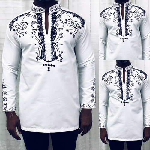  Long Sleeve Embroidered Shirt White/Black (CLEARANCE)